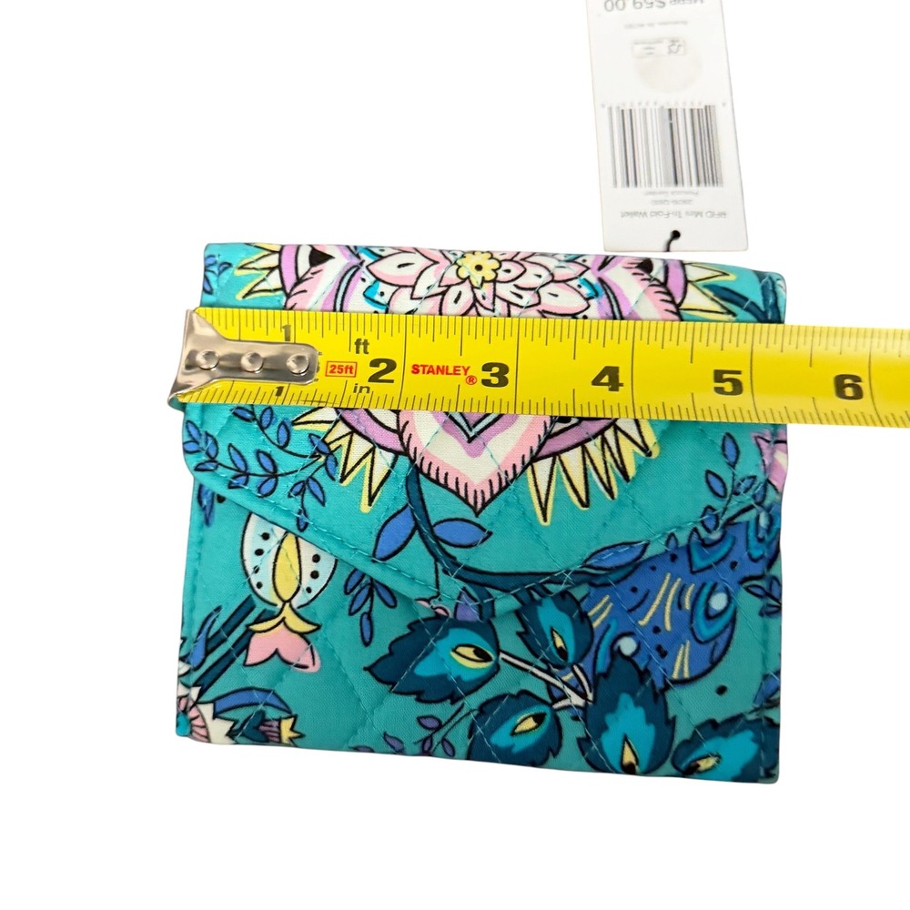 Vera Bradley Peacock Garden RFID Mini Tri-Fold Wallet Teal Quilted Cotton NWT - Picture 8 of 10